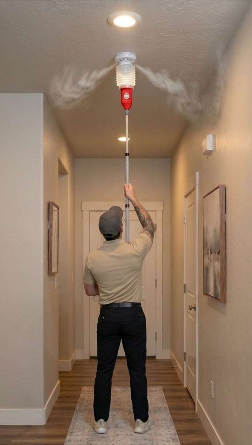 A Safe Steps technician testing a hallway smoke alarm